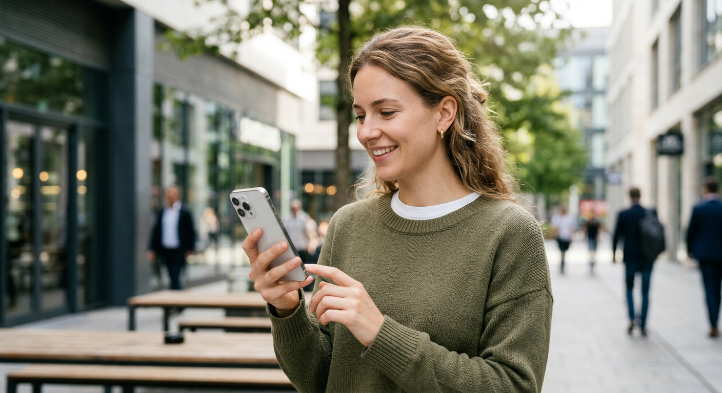 Woman Using Smartphone on Street - graphicpicker.com