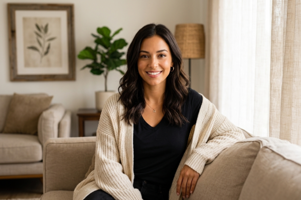 Woman  in Cozy Living Room - graphicpicker.com