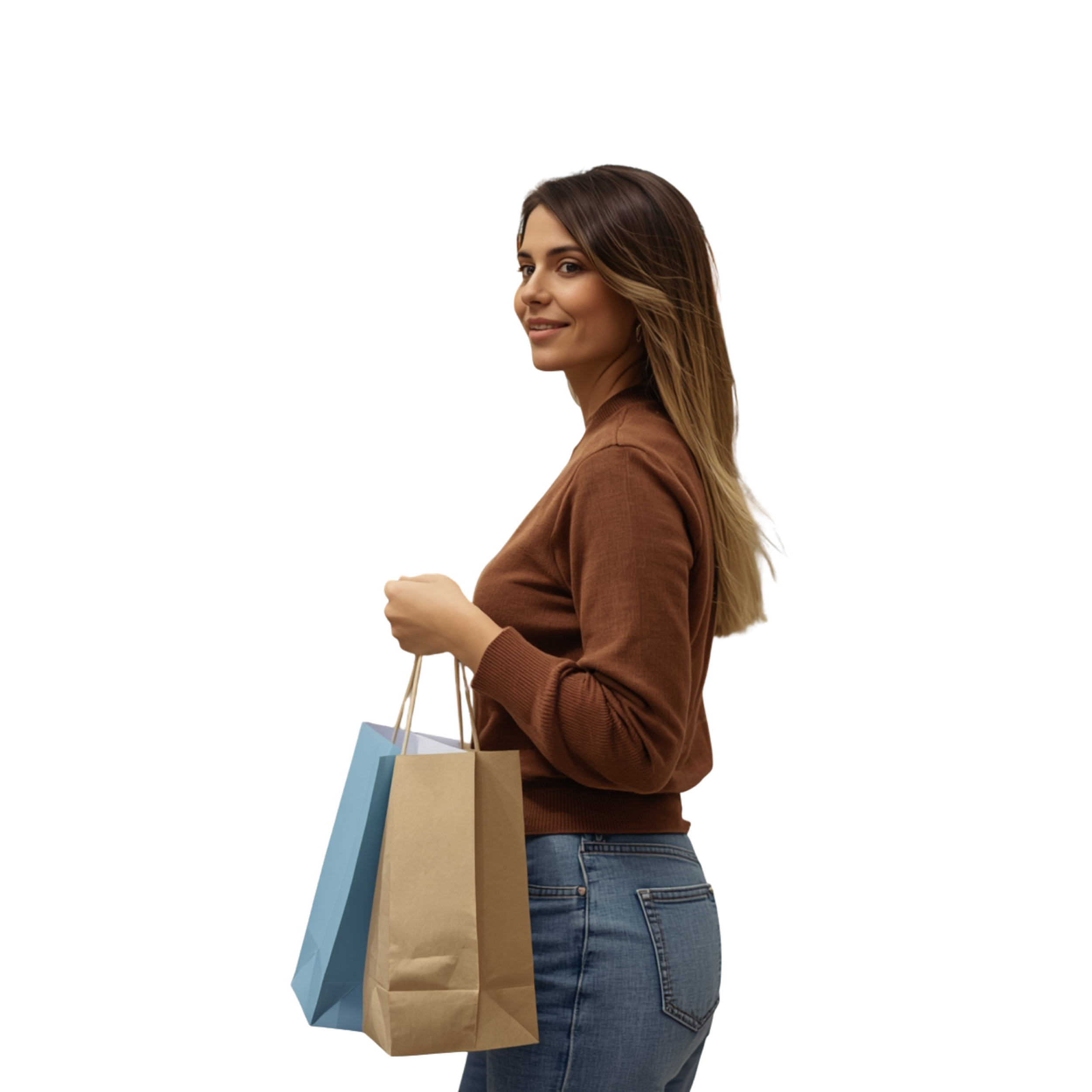 Woman Holding Shopping Bags Side View - graphicpicker.com