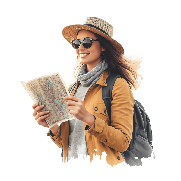 Woman Traveler Holding Map with Backpack - graphicpicker.com