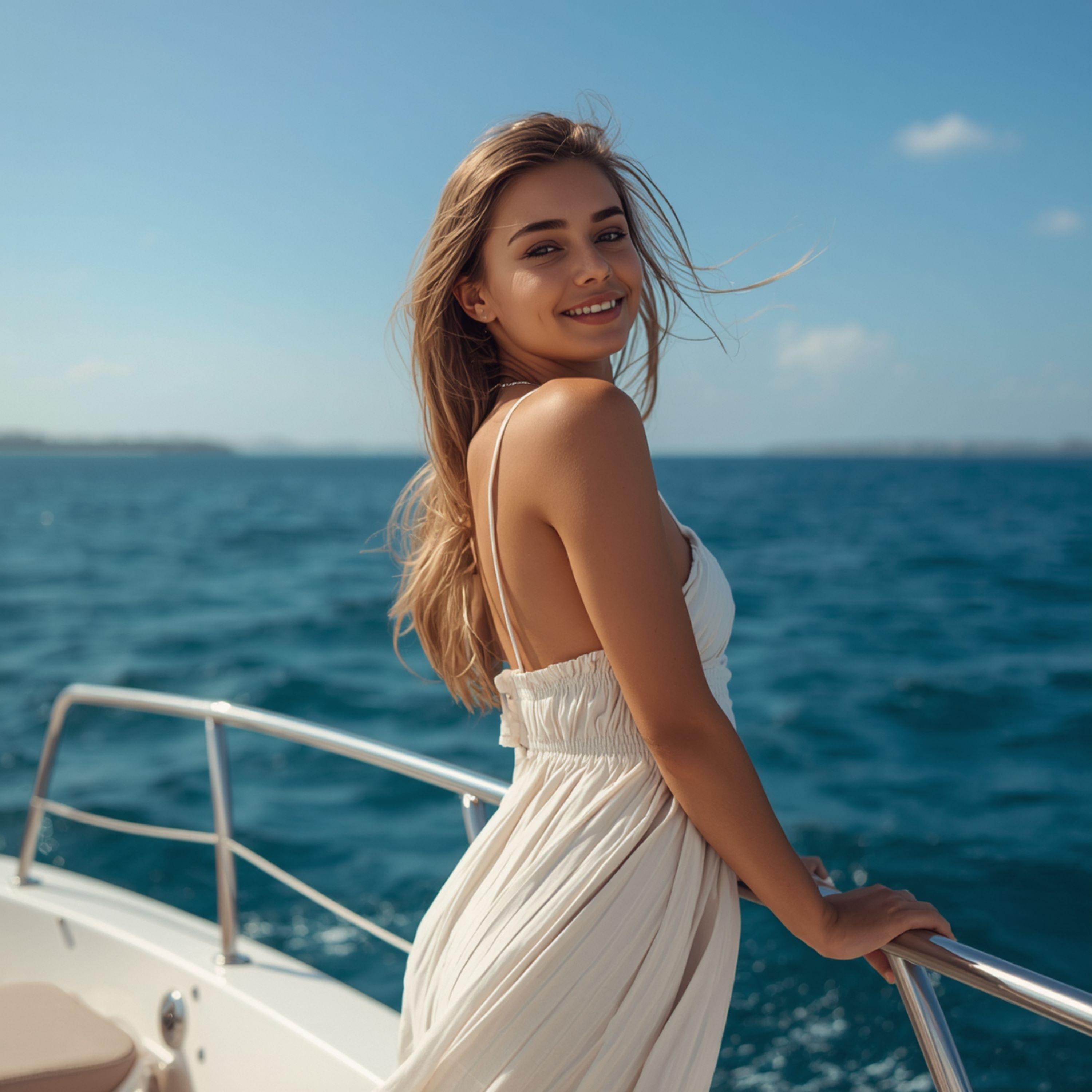 Woman on Yacht Summer Portrait Mockup - graphicpicker.com