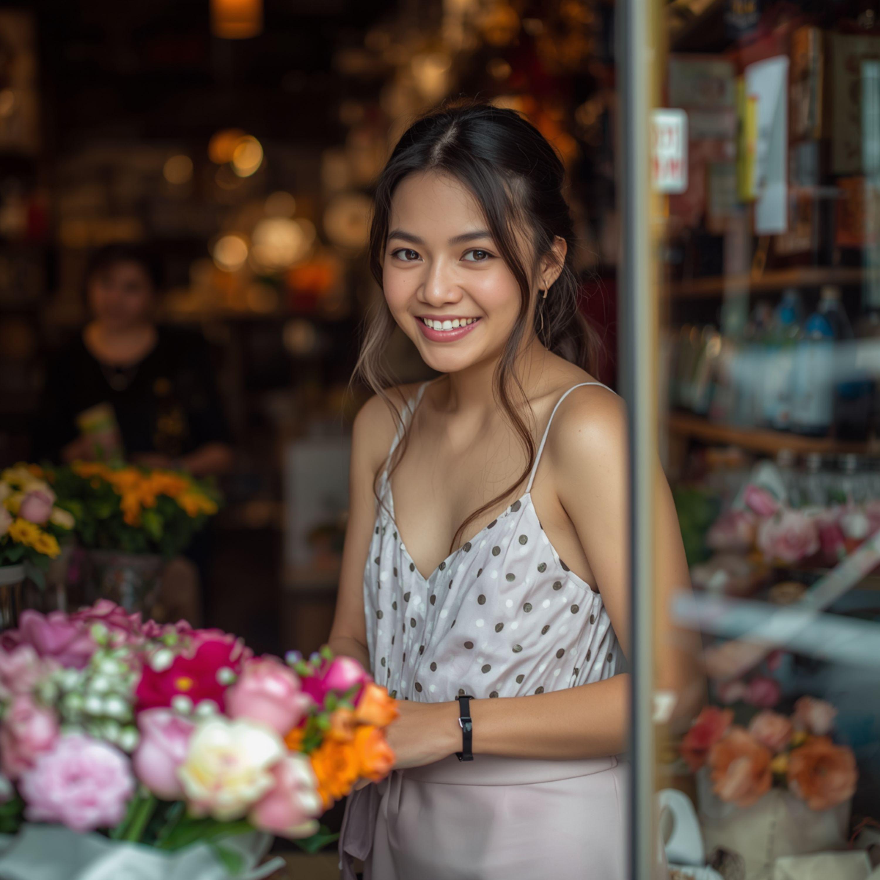 Smiling Woman Outdoor Night Portrait - graphicpicker.com