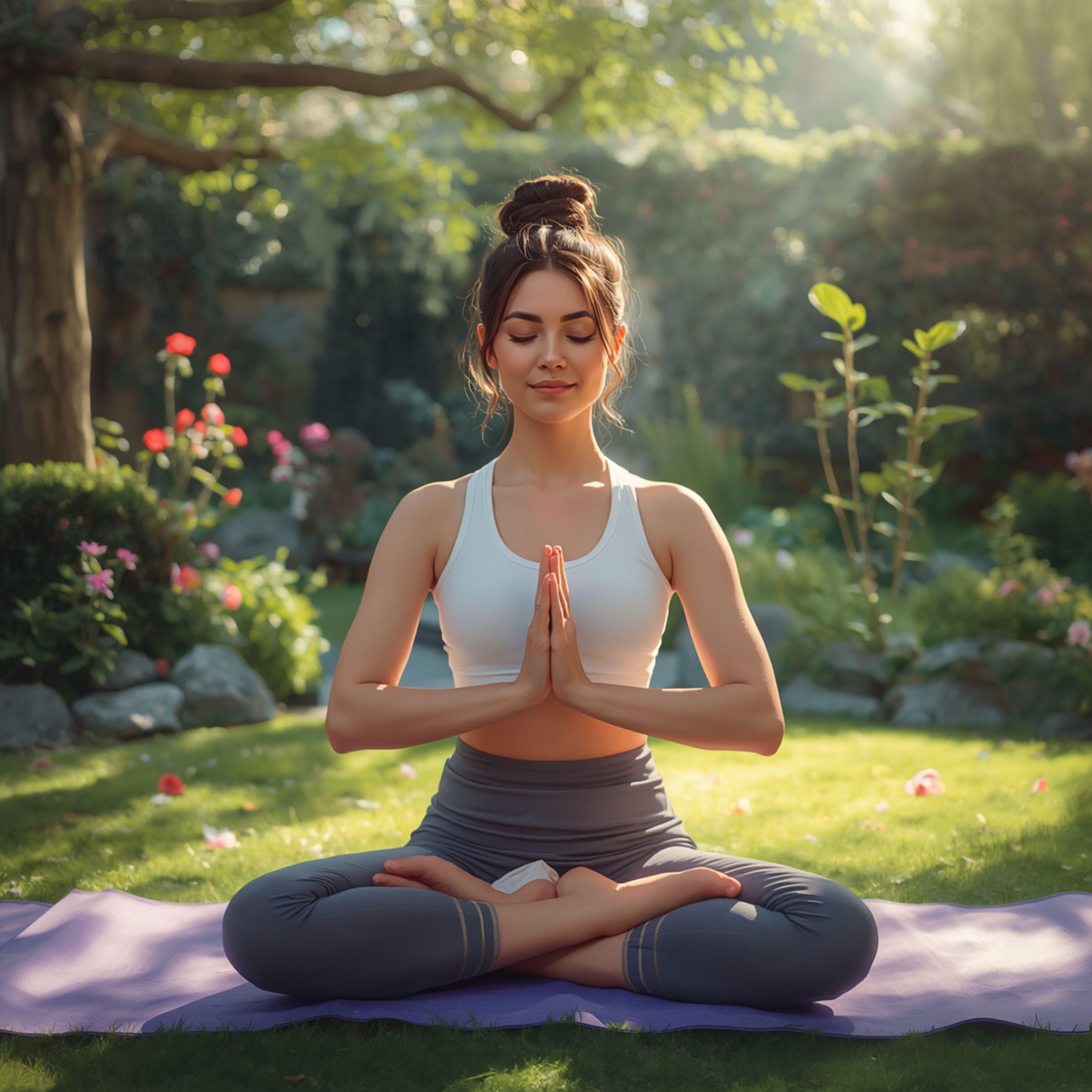 Woman Meditating in Garden - graphicpicker.com
