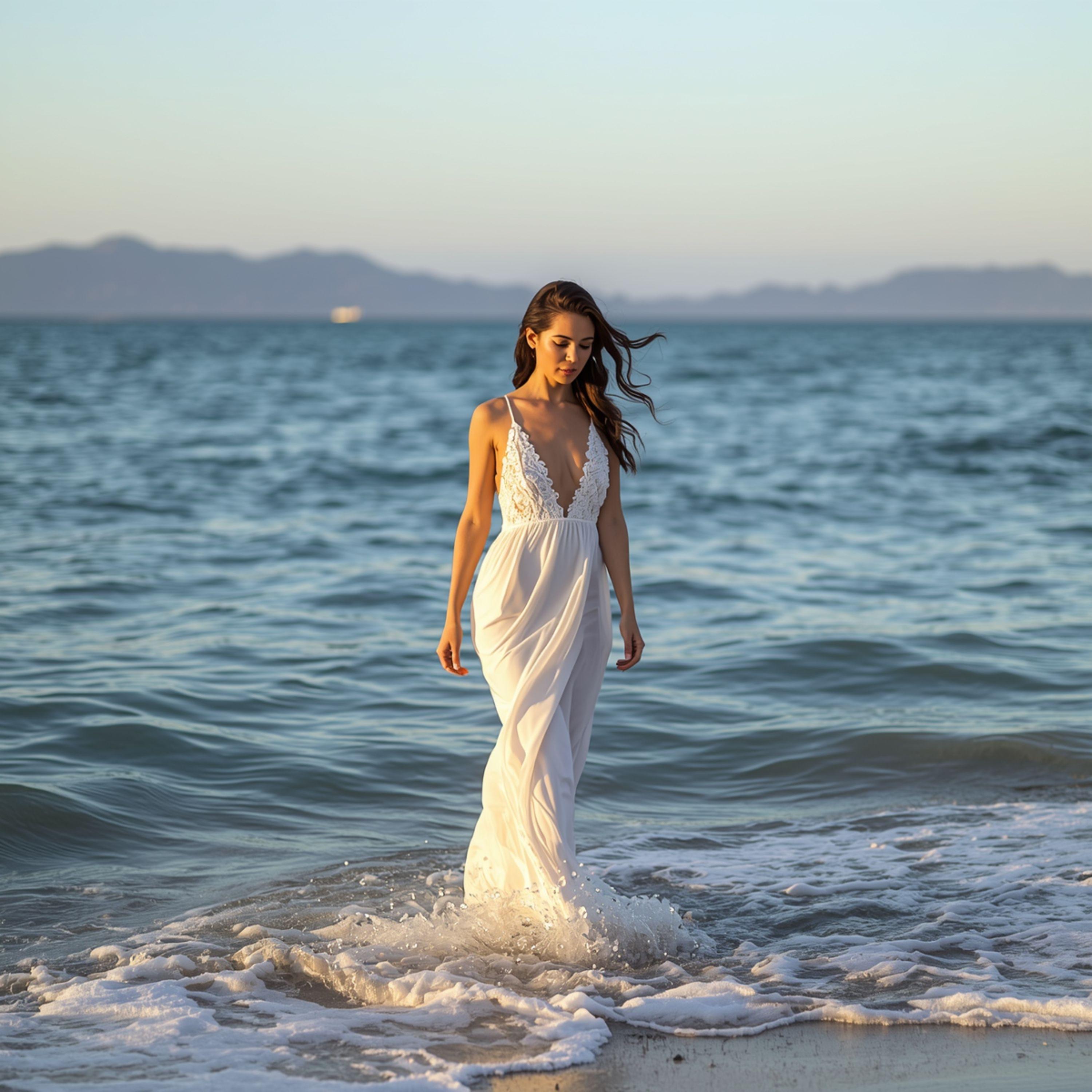 Woman Standing in Ocean Water - graphicpicker.com