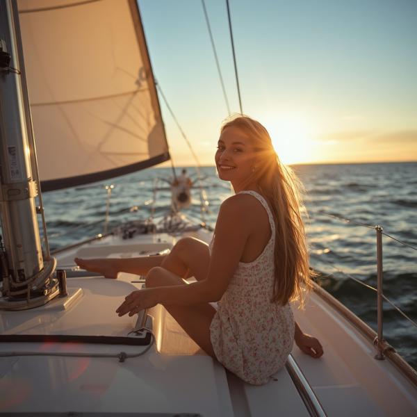 Female Traveler on Sailing Boat - graphicpicker.com