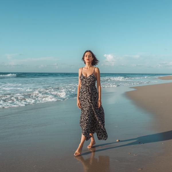 Woman Standing on Tropical Beach - graphicpicker.com